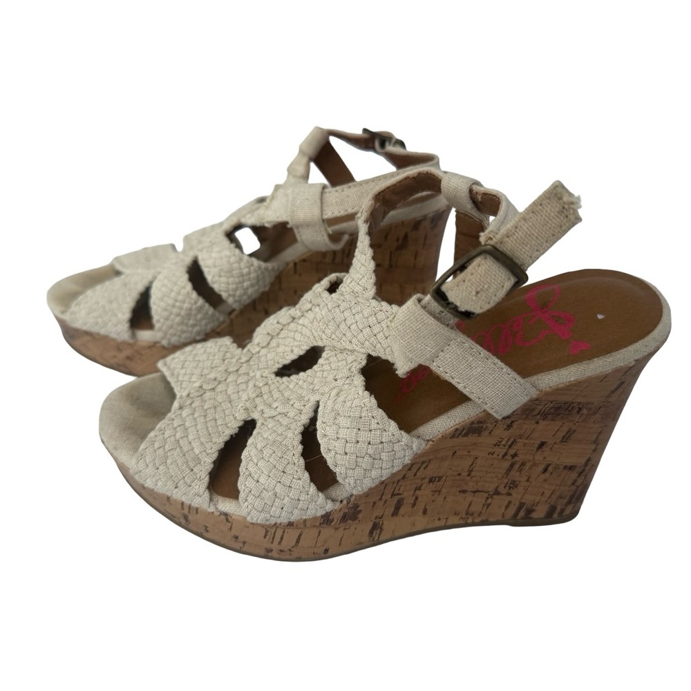 Jellypop Women’s 6.5 Cream Cork Wedge Sandals Neutral Braided Straps